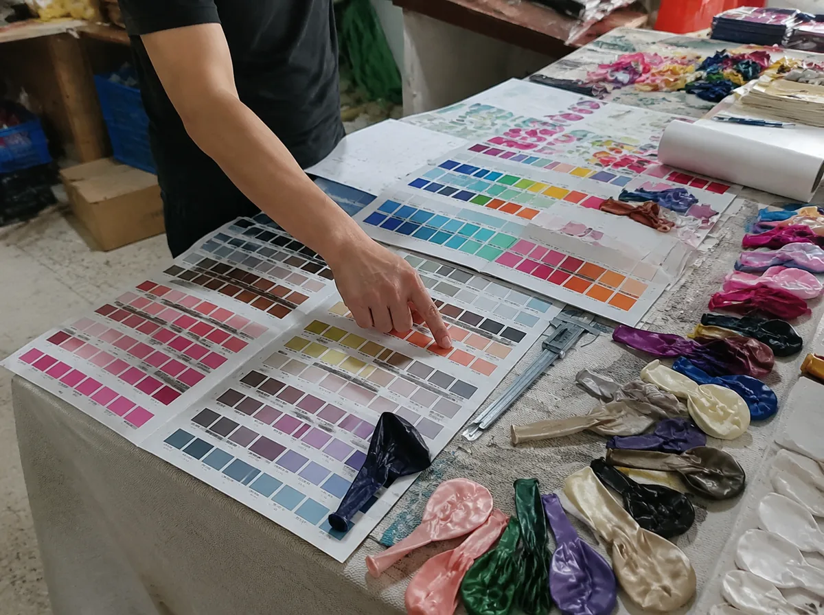 custom party supply samples with color swatches and material options
