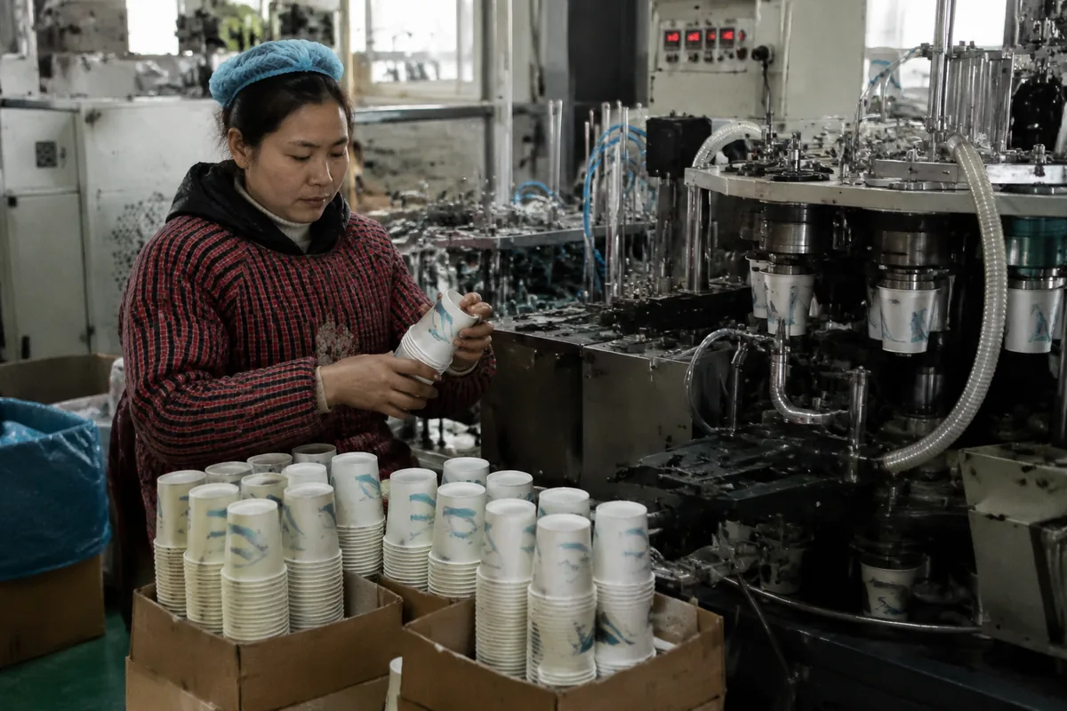 Custom Paper Coffee Cups with Logo production at the factory in Zhejiang, China